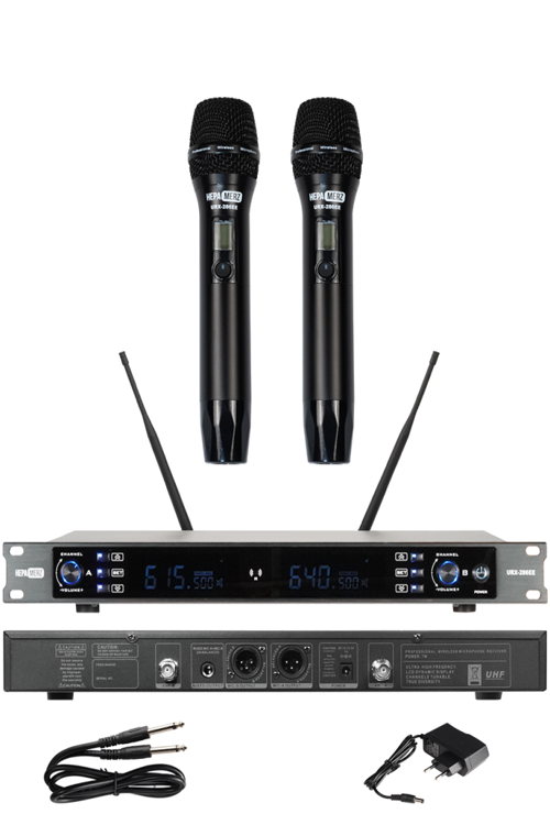 URX-286EE Üst Kalite 2'li EL Tipi UHF Telsiz Kablosuz Mikrofon Seti 2x100 Kanal