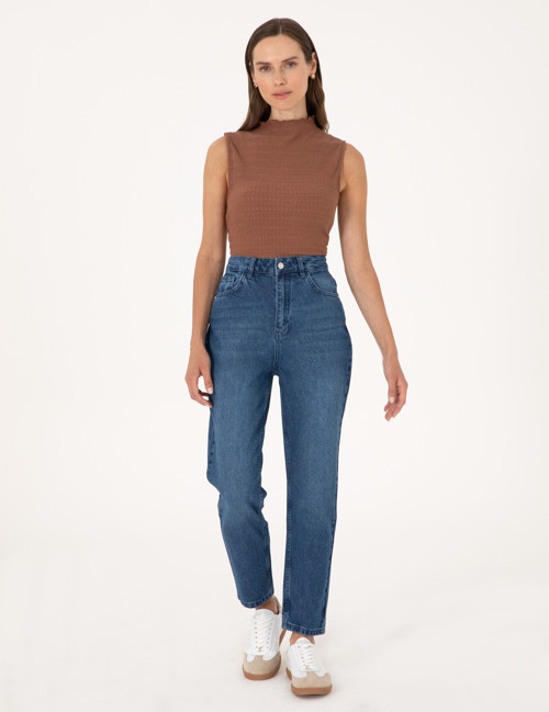 Açık Mavi Mom High Waist Fit Jean Pantolon 50313233-VR003