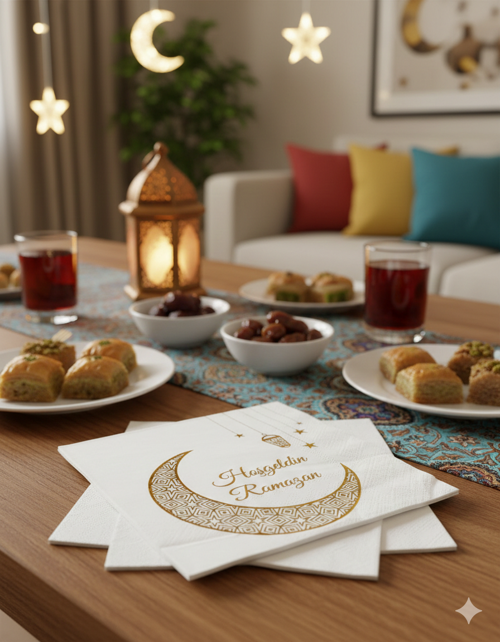 Ramazan Varak Baskılı Hilal Model Peçete 20'li - Ramazan Sofra Peçetesi