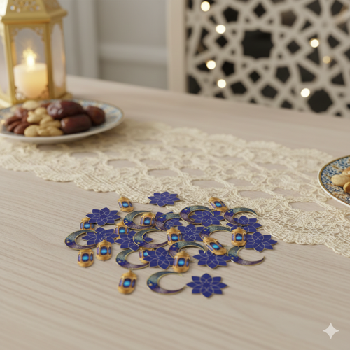 Ramazan Ay-Yıldız Kandil Mavi Masa Konfettisi 30'lu - Ramazan Masa Süsü