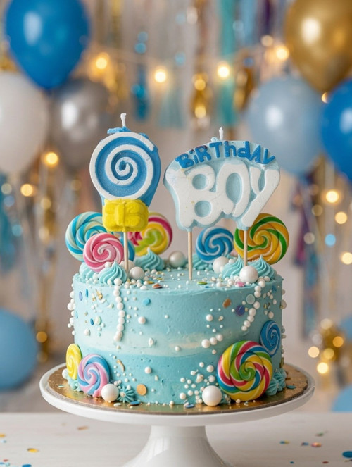 Mum Mavi Birthday Boy Şekerli Doğum Günü Pasta Mumu Çocuk Parti ve Kutlama Süsü