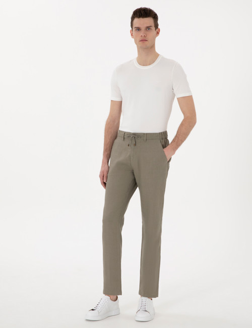 Haki Carrot Fit %100 Keten Kanvas Pantolon 50301811-VR027