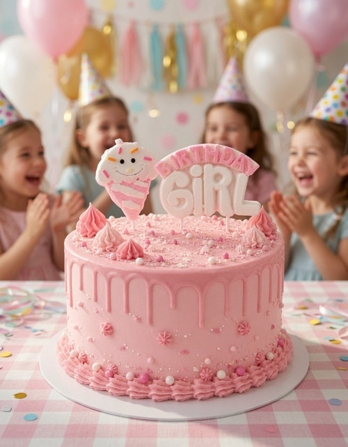 Mum Pembe Birthday Girl Dondurmalı Doğum Günü Pasta Mumu Parti ve Kutlama Süsü