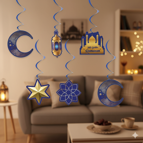 6'lı Hoşgeldin Ramazan Süs Sarkıt - Tavan Dekoru Mavi