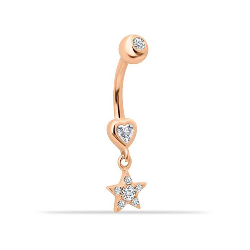 Taşlı Yıldız Kalp Sallantılı Göbek Piercing