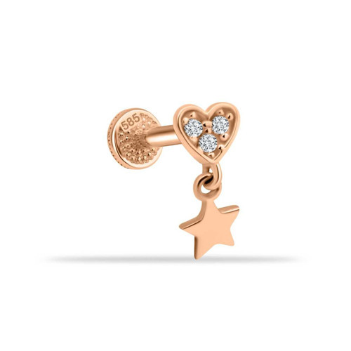Taşlı Kalpli Yıldız Sallantılı Minimal Tragus Piercing