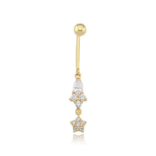 Taşlı Stella Star Altın Göbek Piercing