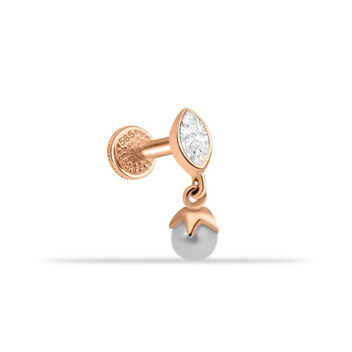 Moonlit Damla Taşlı İnci Sallantılı Minimal Tragus Piercing