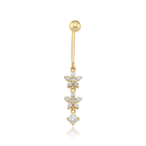 Taşlı Çiçekli Altın Göbek Piercing