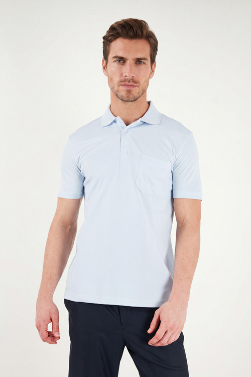 Pamuklu Regular Fit Göğüs Cepli Düğmeli Erkek Polo T Shirt 4565001 BEBE MAVİ