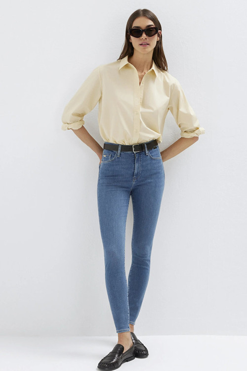 Pamuklu Skinny Fit Yüksek Bel Dar Paça Jeans Bayan Kot Pantolon 100980-A1549 MAVİ