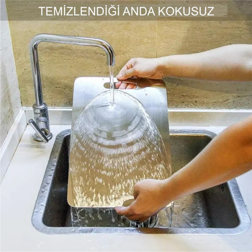 Kaliteli Paslanmaz Çelik Kokmaz Bakteri Tutmaz Mikroplastik Bırakmayan Kesme Tahtası Panosu Tezgahı Levhası