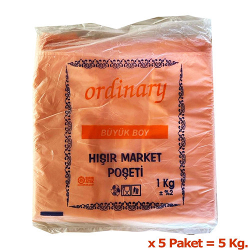 Turuncu Market Poşeti Torbası - Hışır Atlet Poşet - Büyük Boy - 30 x 60 Cm. - 5 Kg.