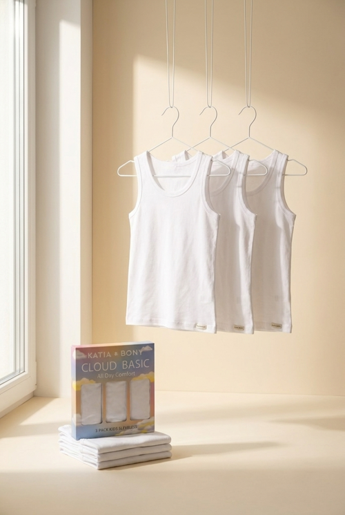 3'lü Paket Basic Kutulu Çocuk Atlet Beyaz