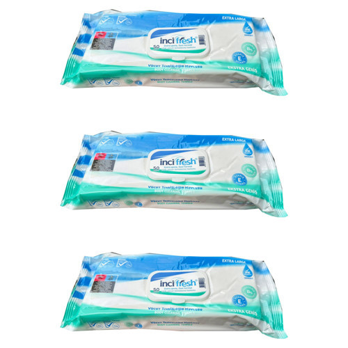 Islak Vücut Temizleme Havlusu Mendil - Vitamin E + B5 - Parabensiz - 50 Adetlik 3 Paket