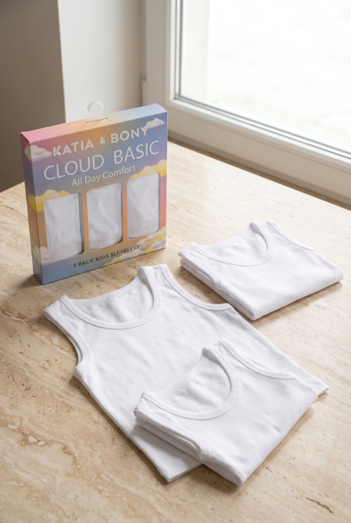3'lü Paket Basic Kutulu Çocuk Atlet Beyaz