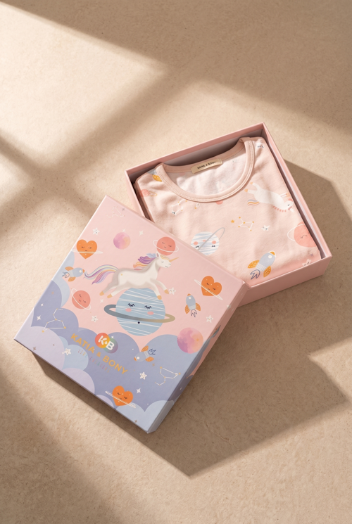 Unicorn Kutulu Kız Çocuk Pijama Takımı Pembe