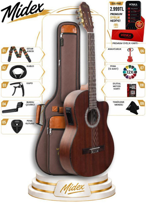 X48-EQ Ekolayzerli Profesyonel Elektro Klasik Gitar Seti Maun Ağacı El Yapımı