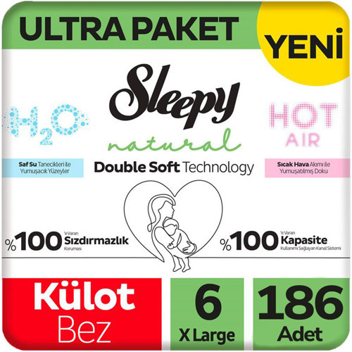 6 Beden Külot Bez Natural Double Soft Ultra Paket 62x3 186 Adet
