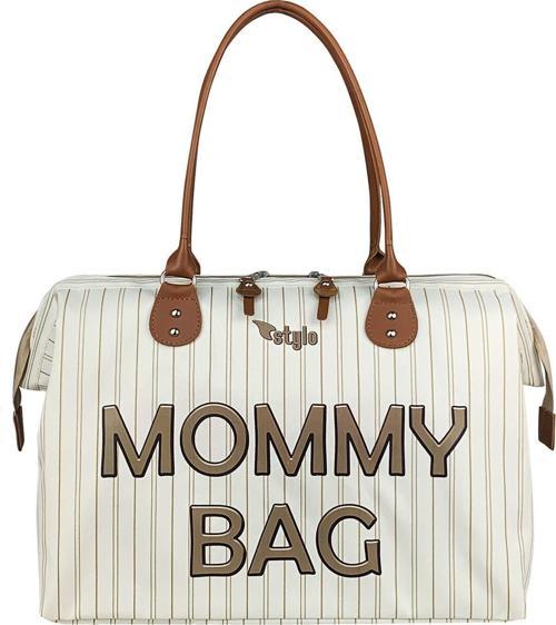 Mommy Bag Usa Anne Bebek Bakım Ve Kadın Çantası-Krem Çizgili