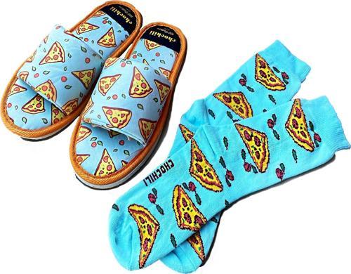 Unisex Pizza Desenli Çorap Ve Önü Açık Terlik Set (Num 38-39)