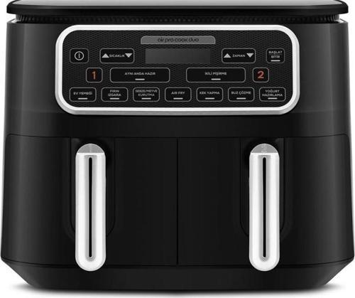 Air Pro Cook Duo Ev Yemeği Xxxl 4+4 Litre 8 Kişilik Black Chrome Airfryer