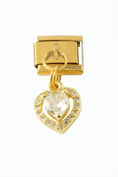 Zirkon Taşlı Sallatılı Çelik Charm