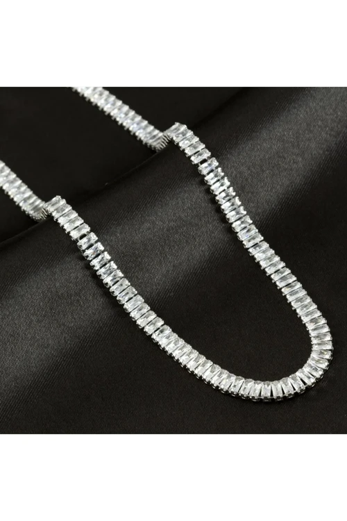 4 Mm Baget Taşlı Zirkon Lüks Çelik Kolye