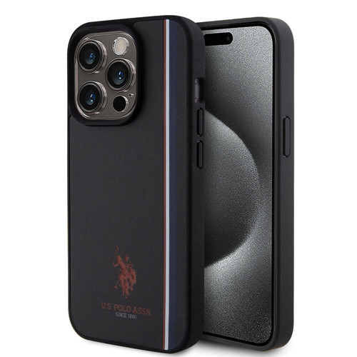 Apple İphone 15 Pro Kılıf U.S. Polo Assn. Lisanslı Üç Renk Şerit Tasarımlı Baskı Logolu Kapa