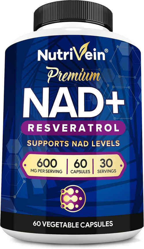 Premium NAD + Resveratrol 600 mg Aging Cognition Metabolism Overall Well-Being 60 Caps