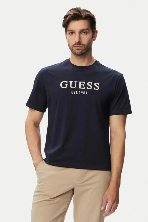 Bisiklet Yaka Kısa Kollu Guess Logolu Nakışlı Erkek Lacivert T-shirt M6YI41K4227-G7V2