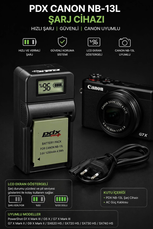 Canon NB-13L Şarj Cihazı | Hızlı Şarj | Canon Uyumlu