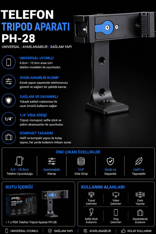 Telefon Tripod Aparatı PH-28 | Universal | Ayarlanabilir