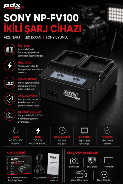Sony NP-FV100 İkili Şarj Cihazı | Sony Uyumlu