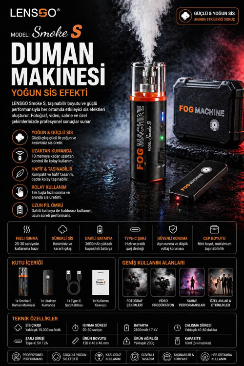 Smoke S Duman Makinesi | Yoğun Sis Efekti | Profesyonel
