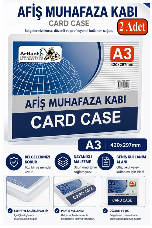 A3 Afiş Muhafaza Kabı 2 Adet 29.7x42 cm Belge Saklama Kabı Şeffaf Kaliteli Plastik Dosya Belge Saklama