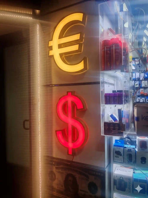 Döviz Gold Işıklı Tabela - LEDli Dolar Ve Euro Sembolü Kutu Harf