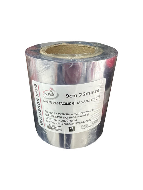 Şeffaf Kalın Pasta Kenar Dekor Film Jelatini - 9 Cm. x 25 Metre - Krema Tutucu - 1 Rulo