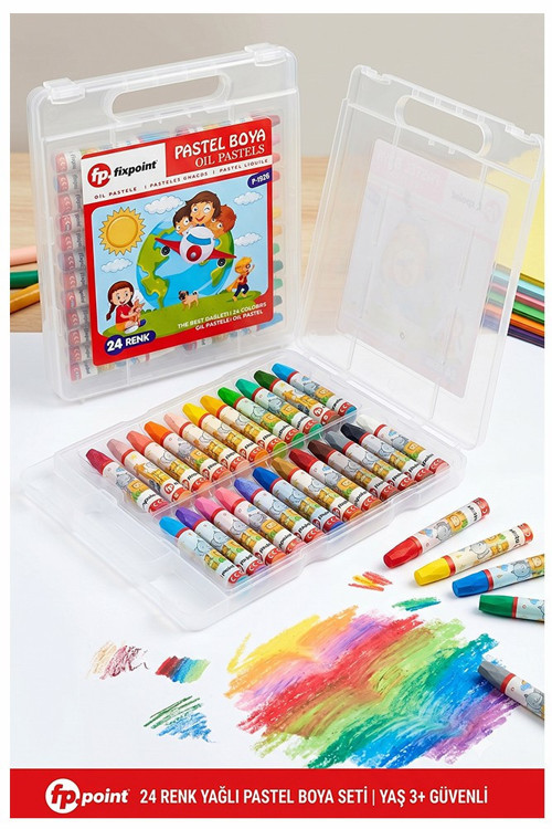24 Renk Pastel Boya Plastik Çantalı 1 Paket Fixpoint 24 lü Pastel Boya Çok Renkli Pastel Boya Resim Okul Öğrenci