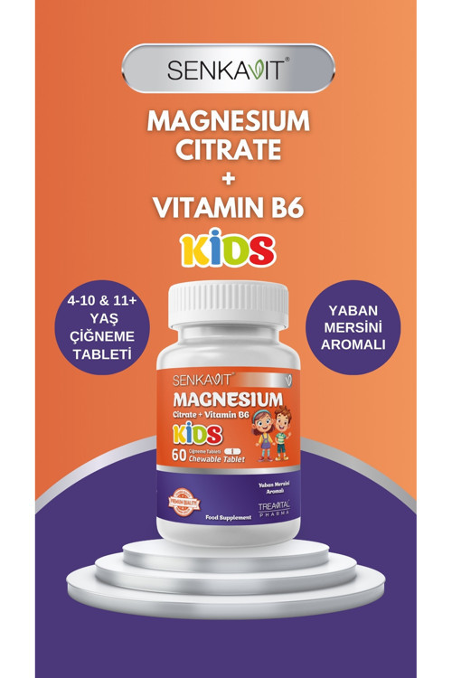 Kids Magnezyum Sitrat Ve B6 İçeren 60 Çiğneme Tableti