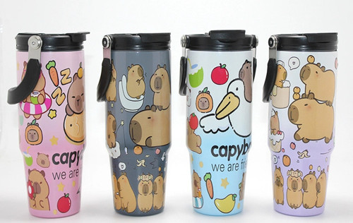 Kapibara Capybara Desenli Isı Muhafazalı Pipetli Dev Çelik Kupa (Tumbler)