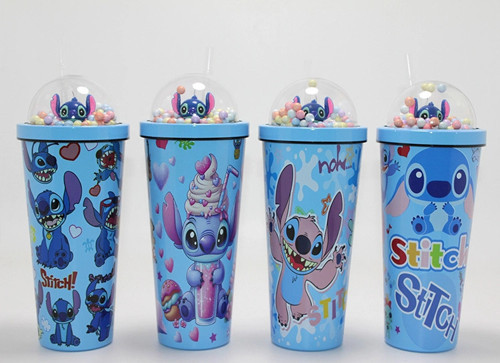 Sevimli Stitch Pipetli Boncuklu Termos & Suluk