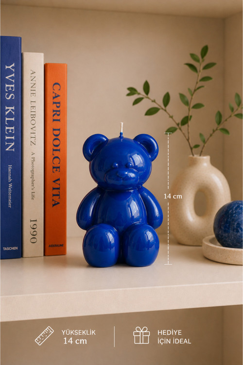 Teddy Bear Sevimli Ayıcık Mum Lacivert 14 Cm