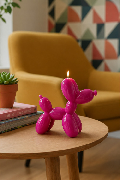 Pop Art Tasarım Mum Balon Köpek Fuşya