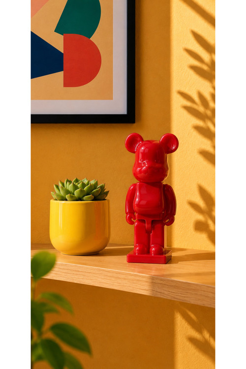 Pop Art Tasarım Mum Ayıcık Figür Kırmızı18 Cm