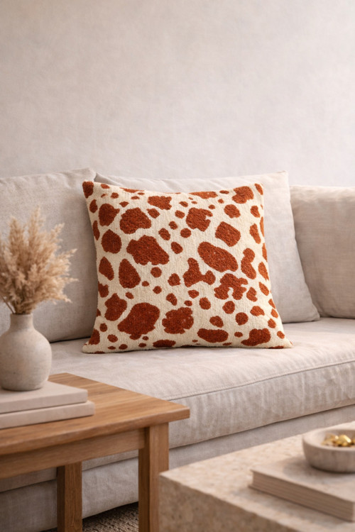 Savanna Zürafa Desenli Bukle Dokuma Kiremit Kırlent Kılıfı (43X43 Cm) - Animal Print Modern