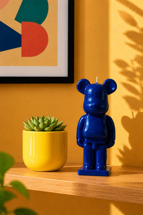 Pop Art Tasarım Mum Ayıcık Figür Lacivert 18 Cm