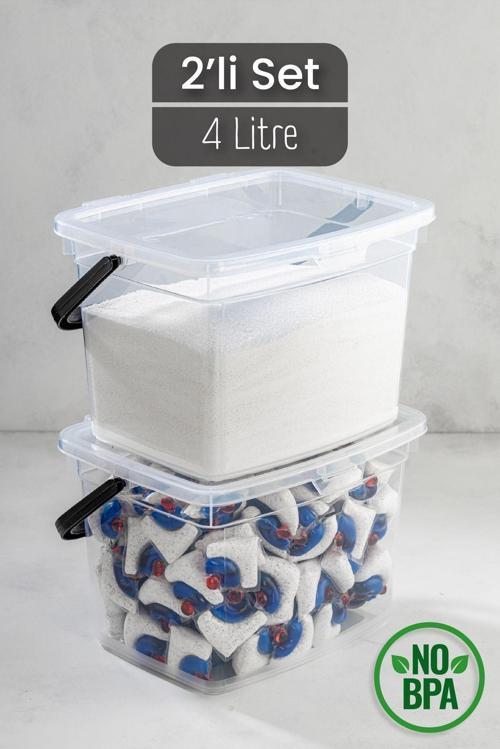 2li 4 Litre Toz Tablet Deterjan Saklama Kabı - Deterjan Kutusu, Toz Tablet Deterjan Kabı Beyaz