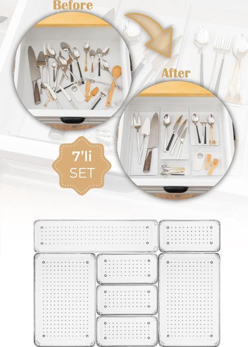 7li Şeffaf Çekmece Içi Düzenleyici Organizer 2x(O.DKDRTGN) 4x(K.DKDRTGN) 1x(D.DKTRGN)