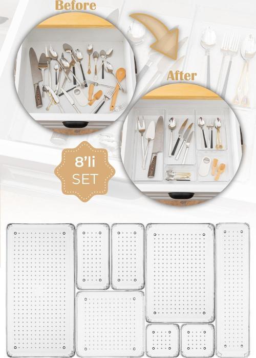 8li Şeffaf Çekmece Içi Organizer 1x(B.DKDRTGN,B.KARE,D.DKDRTGN,O.DKDRTGN)2x(K.DKDRTGN,K.KARE)